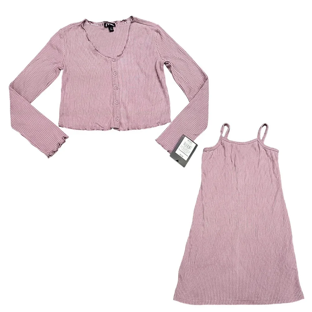 Kids Girls Long Sleeves Buttons Front Cardigan Dress Set Medium Size 8 Purple